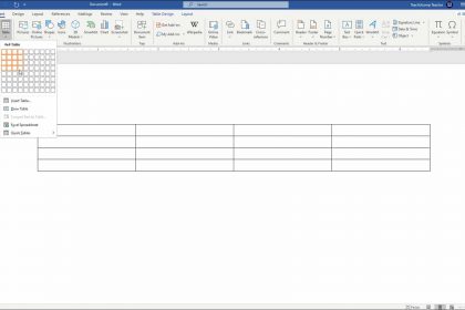 Create Tables in Word - Instructions: A picture of a user creating tables in Word by using the grid in the “Table” button’s drop-down menu.