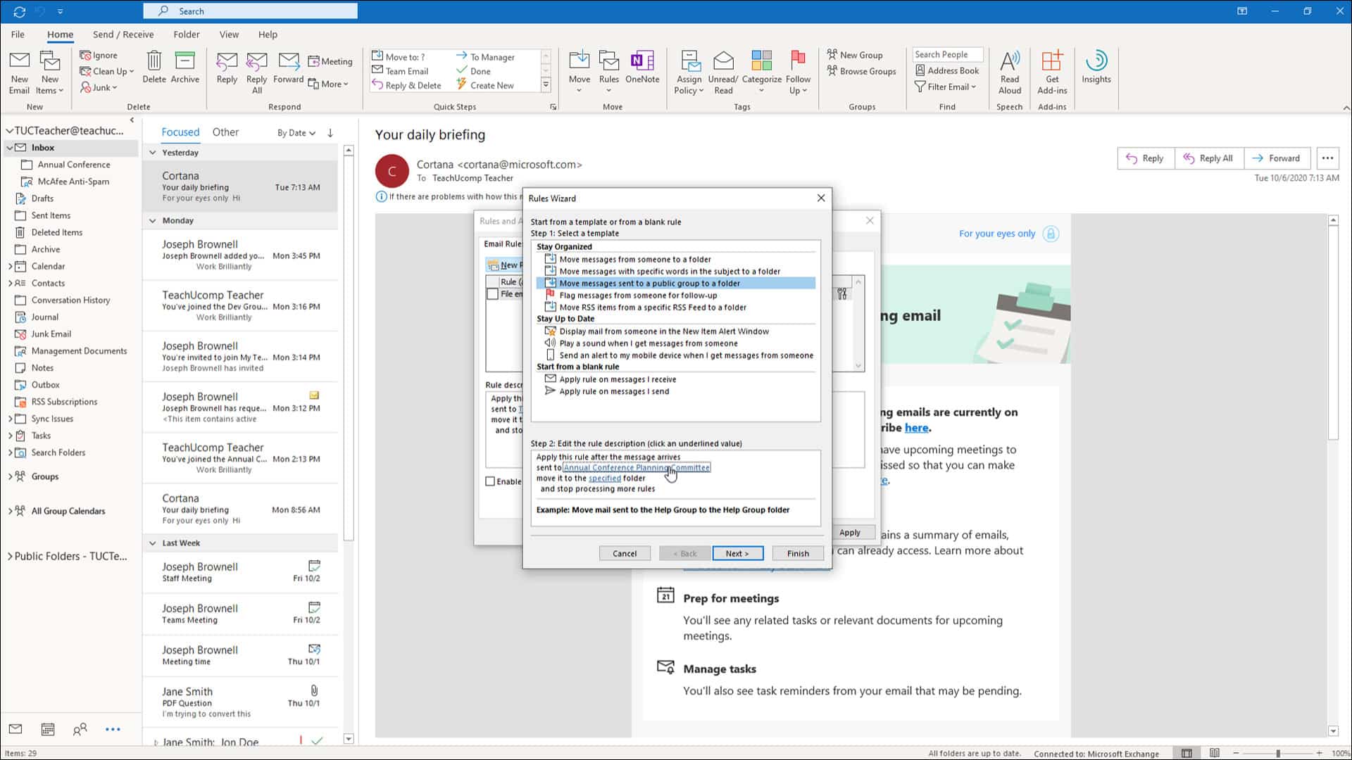 Create a Mailbox Rule in Outlook - Instructions - TeachUcomp, Inc.