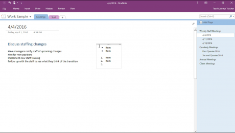 Add Bullets and Numbering in OneNote - Instructions: A picture of a user numbering a list as they type in OneNote.