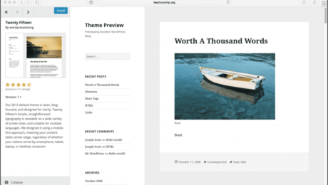 Install Themes from the WordPress Theme Directory- Tutorial: A picture of a theme you can install from the WordPress Theme Directory.