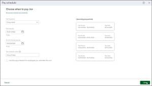 A picture showing how to create pay schedules in QuickBooks Online.