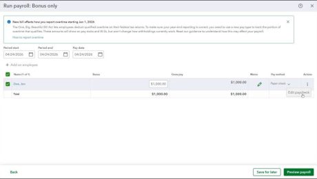 blog-5-8-2026-createabonusorcommissionpaycheckinquickbooksonline A picture showing how to create a commission or bonus paycheck in QuickBooks Online.