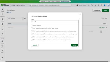 blog-6-16-2026-thelocationslistinquickbooksonline A picture showing how to create a new location within the Locations list in QuickBooks Online.