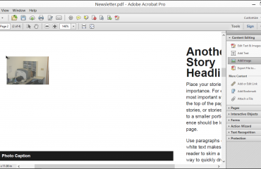 Add Images in Acrobat XI Pro- Tutorial: A picture of a user adding an image to a PDF in Adobe Acrobat XI Pro.