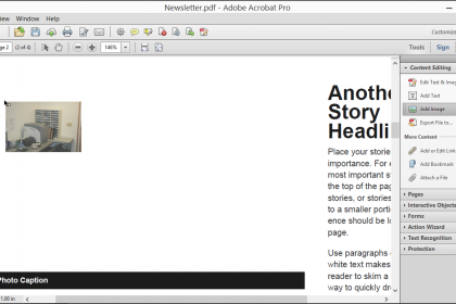 Add Images in Acrobat XI Pro- Tutorial: A picture of a user adding an image to a PDF in Adobe Acrobat XI Pro.