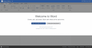 A picture of the "Welcome to Word" sign in screen within the Microsoft Office Online web site.