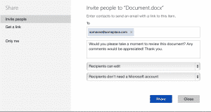 A picture of the "Invite People" screen within Microsoft Word Online.
