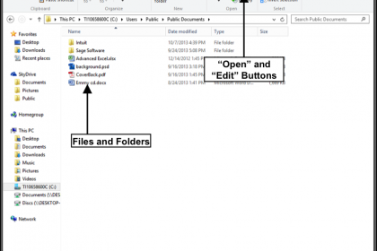 Open a File in Windows 8.1- Tutorial: A picture of files and folders, and the 