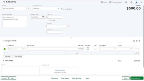 A picture showing how to record an owner’s draw in QuickBooks Online for a sole proprietorship.