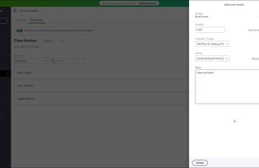 Enter Time in QuickBooks Online - Instructions: A picture of a user entering the time and work details for an employee using the basic time tracking in QuickBooks Online.