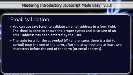 Email Validation Using JavaScript - Tutorial: A picture of the introductory text from the 
