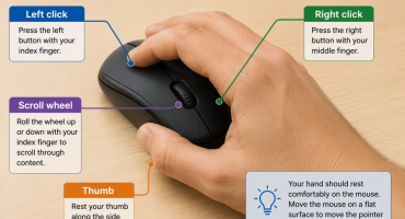 blog-7-12-2026-howtouseamouseinwindows11-A A picture showing how to hold and use a mouse in Windows 11.