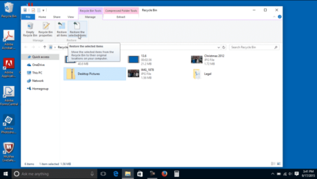 Restore a Deleted File from the Recycle Bin in Windows 10 - Instructions: A picture of a user restoring a deleted file from the Recycle Bin in Windows 10.