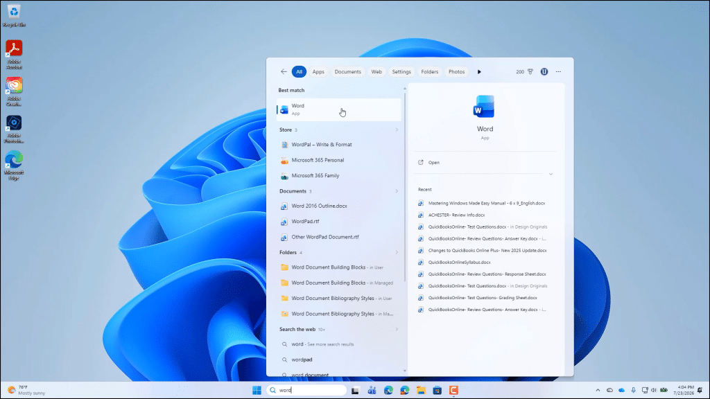 A picture showing how to search in Windows 11.