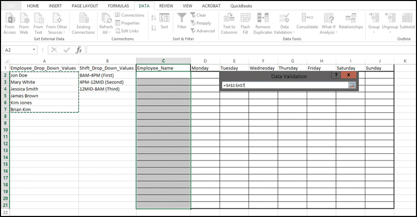 A picture of Step #6 in How to Add a Drop Down List in Excel.