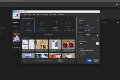 A picture of a user creating a new document in Photoshop by creating a new document preset in the “New Document” window.