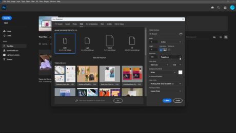 A picture of a user creating a new document in Photoshop by creating a new document preset in the “New Document” window.