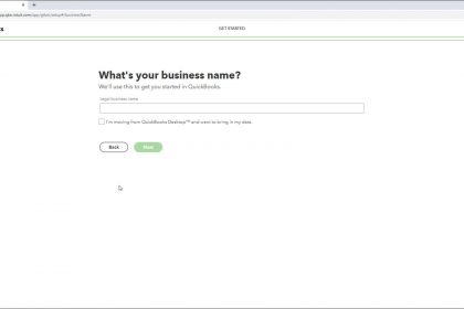 A picture of a user setting up QuickBooks Online by creating a new company file.