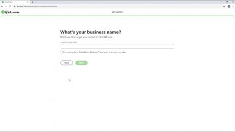A picture of a user setting up QuickBooks Online by creating a new company file.