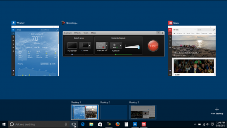 Virtual Desktops in Windows 10 - Tutorial: A picture of a user managing multiple virtual desktops in Windows 10.