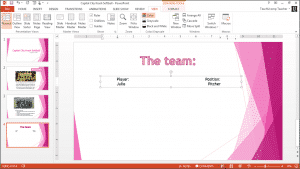 Tabs in PowerPoint- Tutorial: A picture of a user applying tab stops to a text box in PowerPoint 2013.