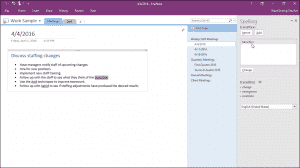 Check Spelling in OneNote - Instructions: A picture of the “Spelling” pane shown at the right side of OneNote.