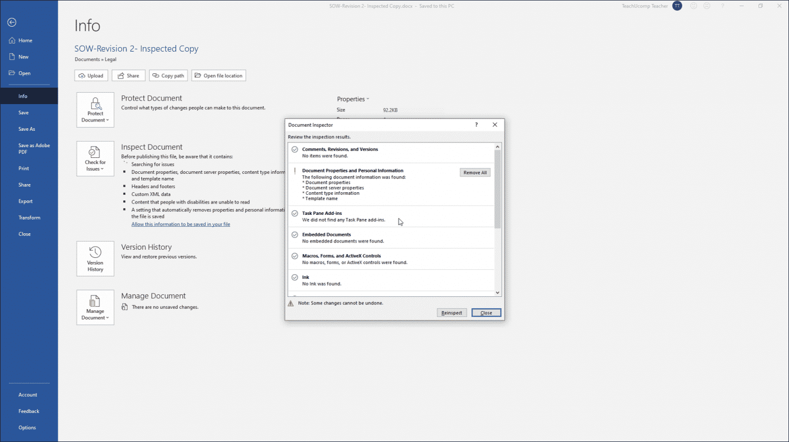 The Document Inspector In Word Instructions TeachUcomp Inc 
