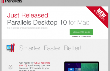 Parallels 10 Released: A picture of the upgrade web page for Parallels Desktop®- 10 for Mac.