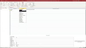 A picture of a user creating a new table in table design view in Access.