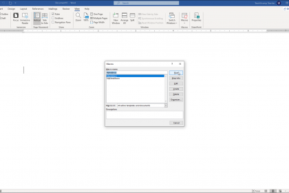 Run a Macro in Word- Instructions: A picture of the “Macros” dialog box in Microsoft Word.