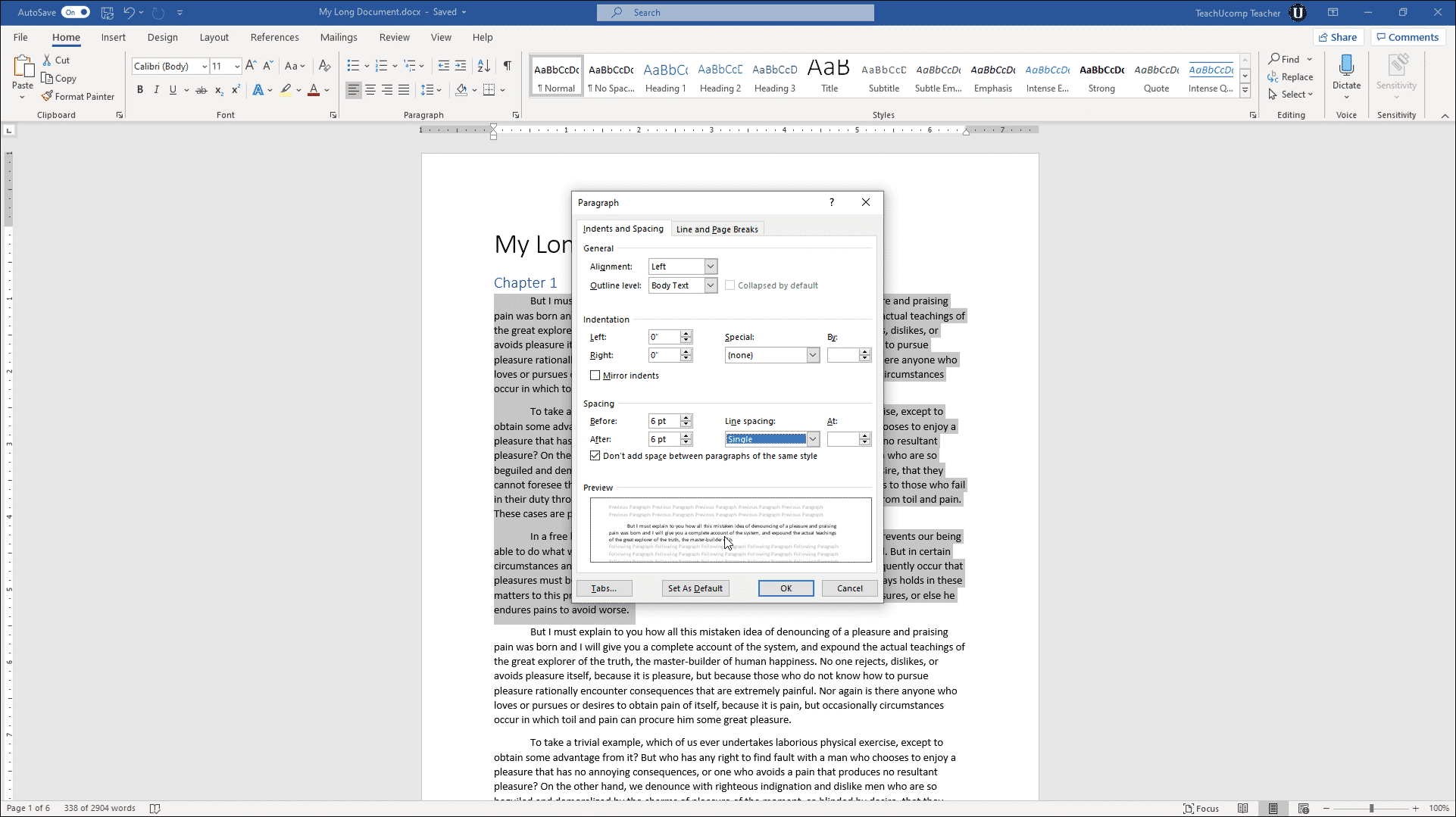 Set Line Spacing and Paragraph Spacing in Word - Instructions