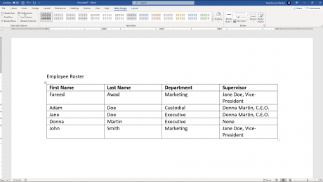 Format Tables in Word - Instructions: A picture of a user selecting table style options on the “Table Design” contextual tab of the Ribbon in Word for Microsoft 365.
