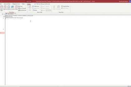 A picture showing a query in SQL view in Access.