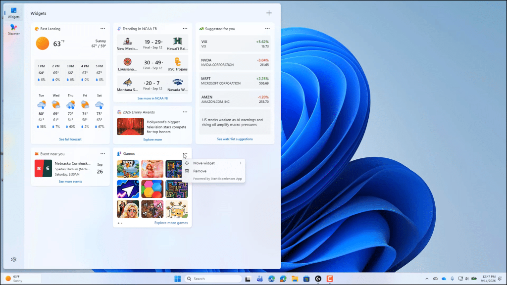 A picture showing how to use widgets in Windows 11.
