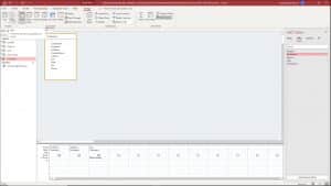 A picture showing how to run a query in Access when it is opened in query design view.