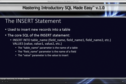 The INSERT Statement: A picture of the video lesson on the INSERT statement in SQL.