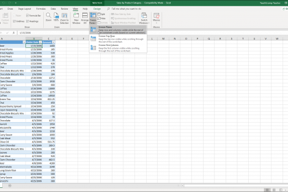 Freeze Panes in Excel - Instructions: A picture of a user selecting the Freeze Panes button in Excel.