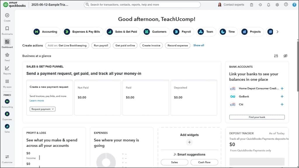 A picture showing the QuickBooks Online Interface.