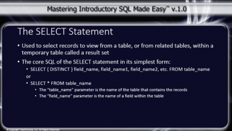 The SELECT Statement in SQL- Tutorial: A picture of the SELECT statement syntax in SQL.