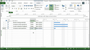 Set Task Duration in Project: A picture of task durations within a project file in Project 2013.