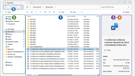blog-9-22-2026-howtonavigatefoldersinfileexplorerinwindows11 An infographic showing how to navigate folders in File Explorer in Windows 11.