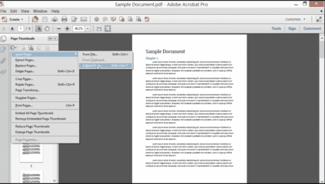 Insert Pages into a PDF in Acrobat - Tutorial: A picture of a user inserting pages into a PDF in Acrobat XI Pro.
