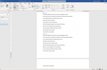 The Navigation Pane in Word - Instructions: A picture of the “Headings” section within the Navigation Pane in Word.