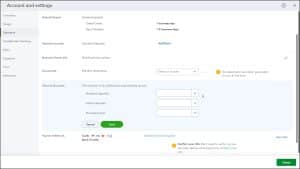 A picture showing a user changing the settings in the “Chart of Accounts” section of the Payments settings in QuickBooks Online.