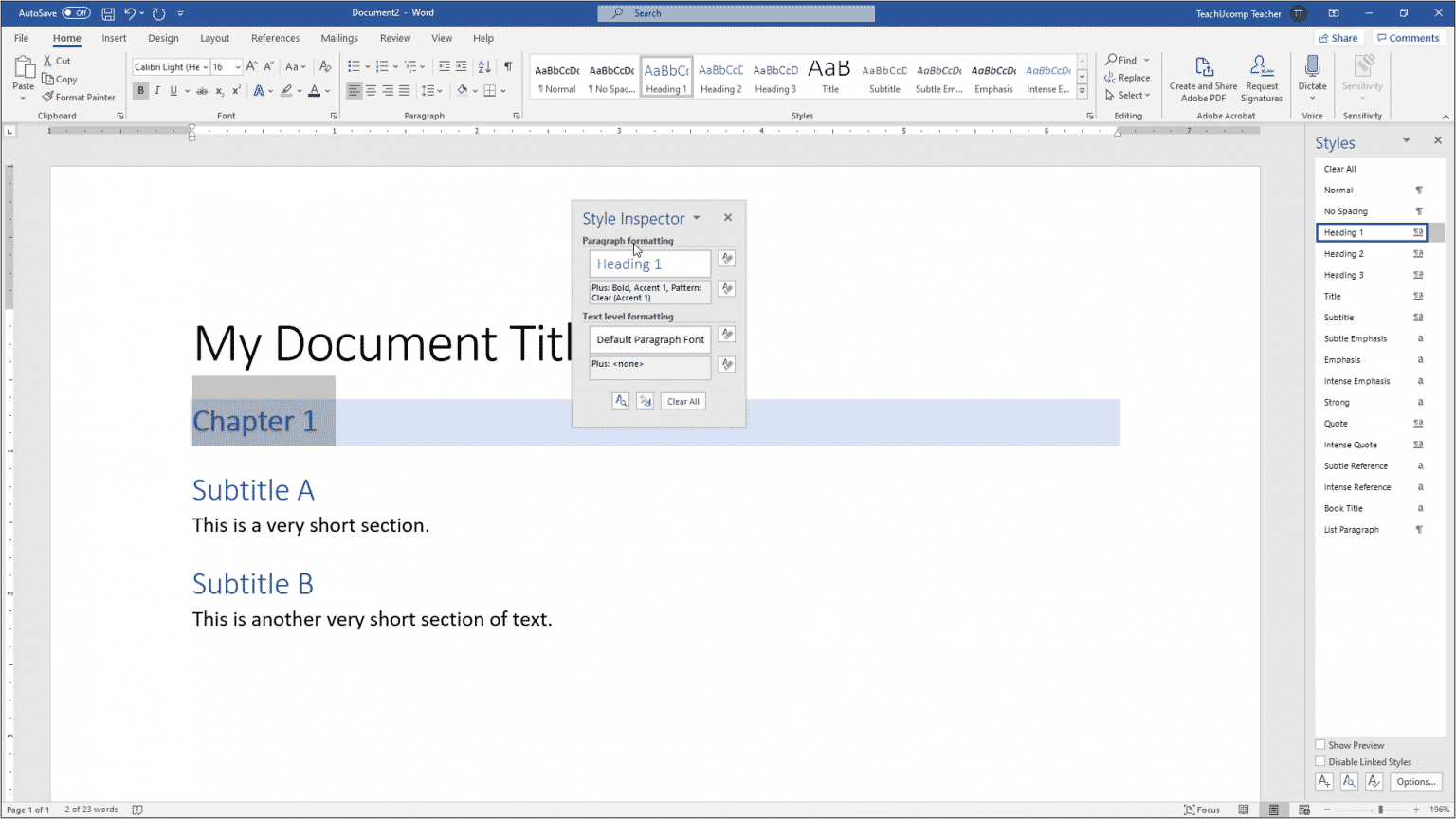 The Style Inspector Pane in Word - Instructions - TeachUcomp, Inc.