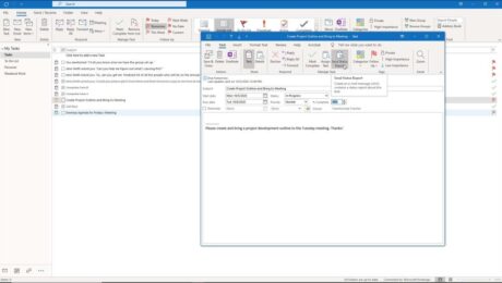 A picture that shows how to manually send a status report for a task in Outlook.