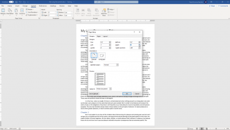 Set Margins in Word - Instructions: A picture of the margin settings available in the “Page Setup” dialog box in Word.