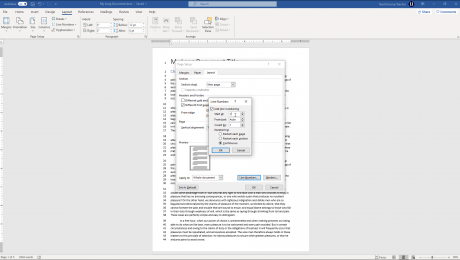 Add Line Numbers in Word - Instructions: A picture of the “Line Numbers” dialog box in Word.