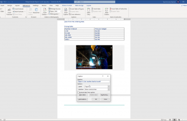 Add Captions in Word - Instructions: A picture of a user setting caption options in Word.