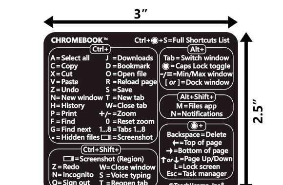 chromebook-keyboard-shortcuts-sticker-black-size-small A picture of the Chromebook Keyboard Shortcuts sticker showing its exact dimensions.